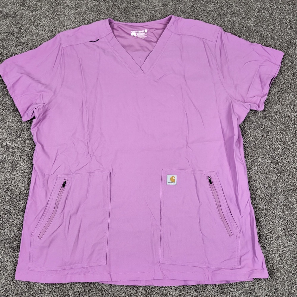 Carhartt Scrub Top Womens 3XL Purple Good Modern Fit C12237 V-Neck Stretch